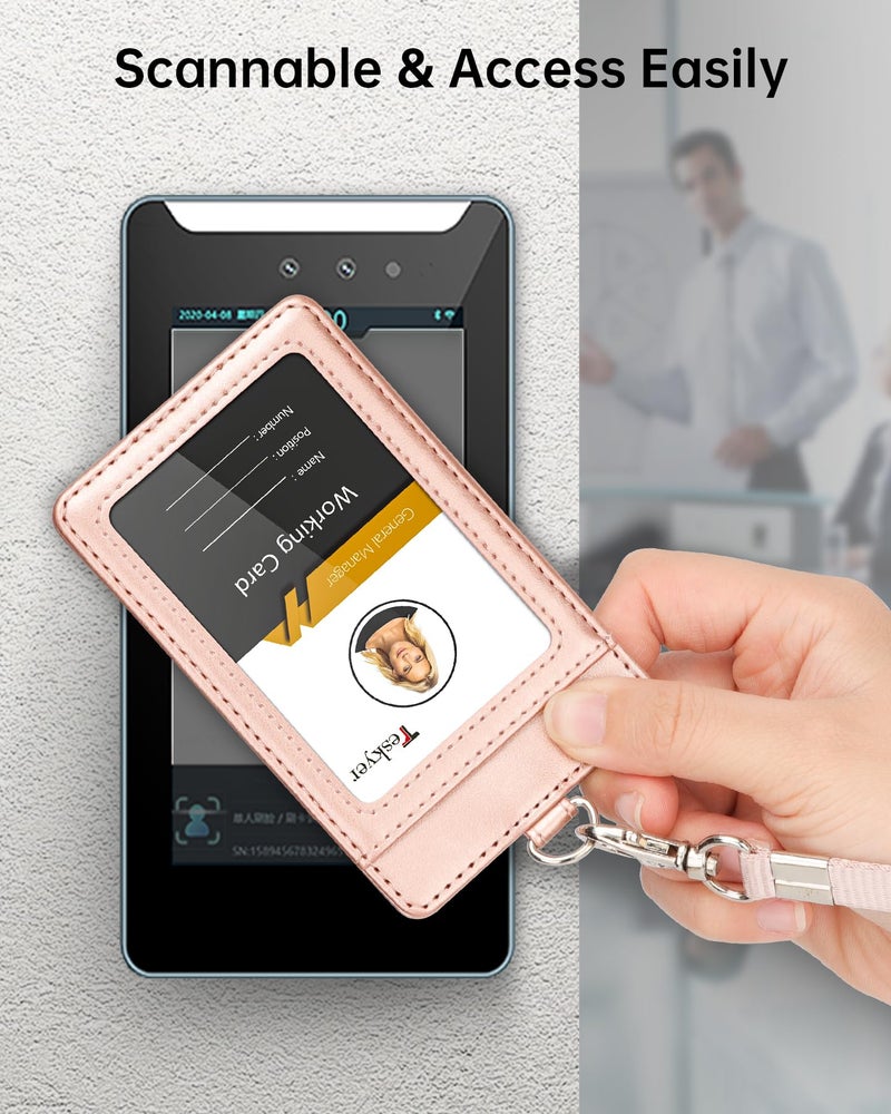 Teskyer Lanyards for ID Badges, Leather ID Badge Holder for Work School IDs, Cruise Ship Cards, Hotel Key Cards, Pass Cards - Rose Gold - Image 3